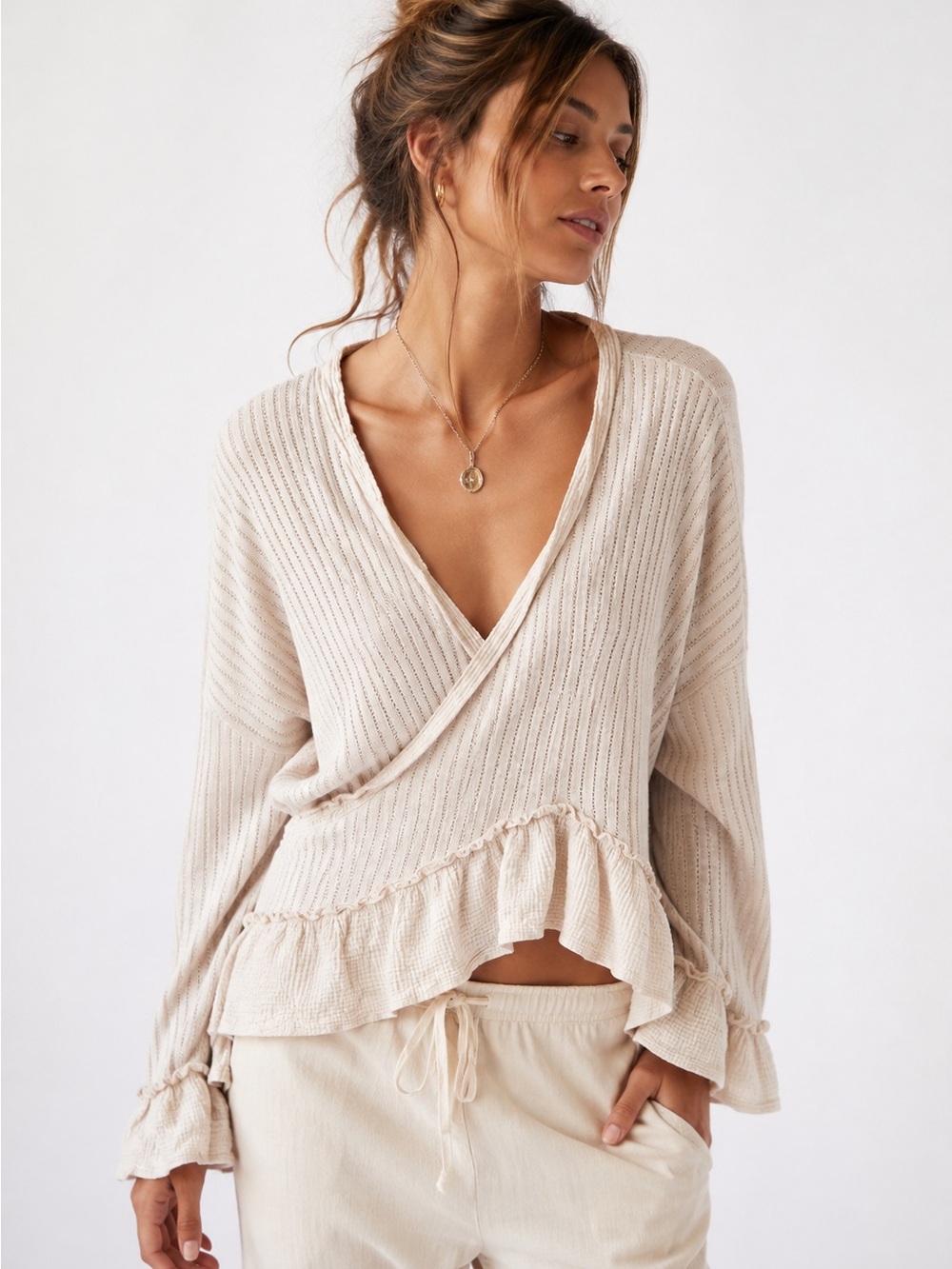 Fantastic Fawn Beige Ruffle Lightweight Cardigan